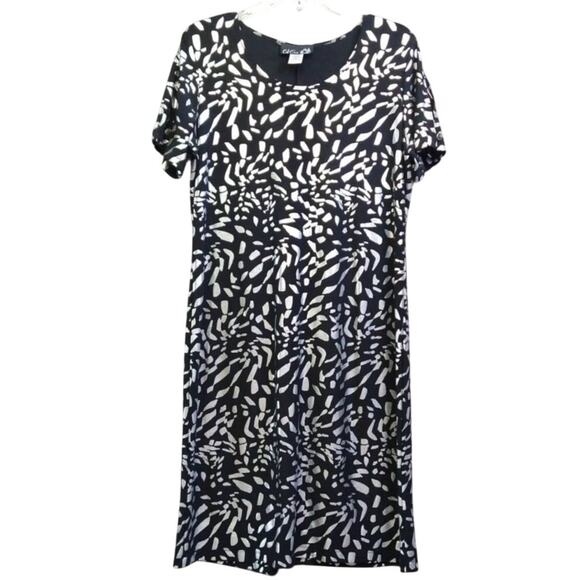 CSC Studio Dresses & Skirts - CSC Studio Black Silver Metallic Abstract Midi Dress Size L – Slinky Knit